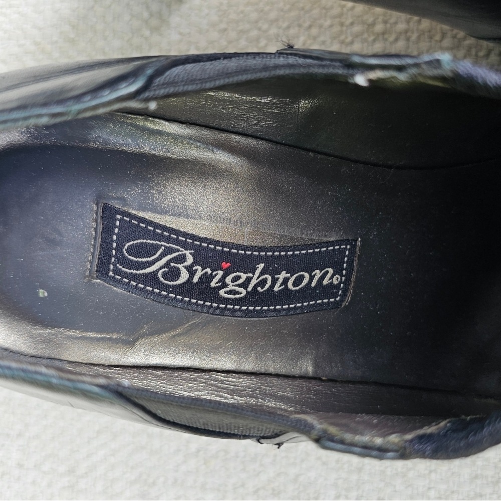 Brighton Black Leather Heeled Shoes with Lace Detail Silver Embellished 7.5 Med - Picture 4 of 11
